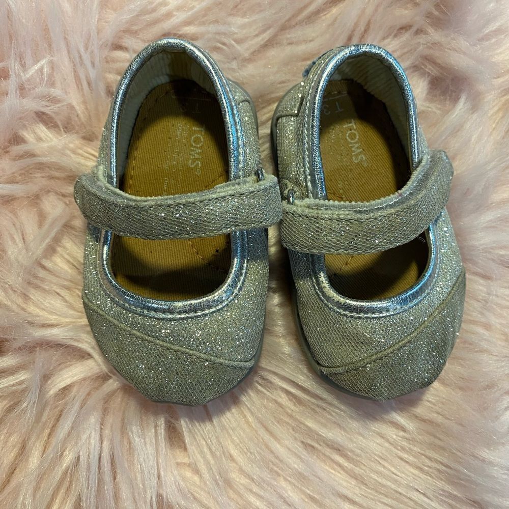 Toms Baby Girl T3 Silver Glitter Shoes